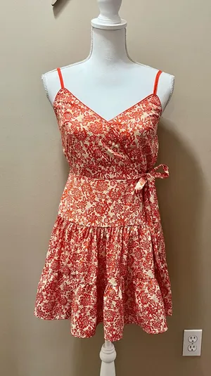 Orange and White Floral Mini Sundress Size Small thumbnail 1