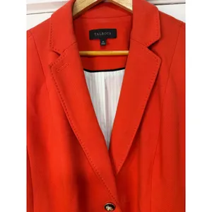 Talbots Red Orange Textured knit Blazer Gold Black Crest Buttons Size 14 Preppy thumbnail 14