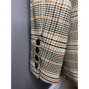 Marled Blazer Womens S Beige Plaid Double Breasted Lined Notch Lapel Jacket thumbnail 8