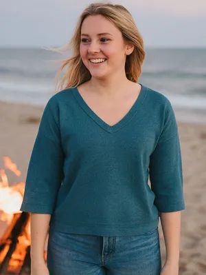BDG Urban Outfitters Teal Knit Three Quarter‎ Sleeve Oversize Croptop Coastal S thumbnail 1