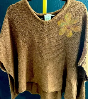 Max Studio Sweater Cape Shrug Wrap Brown Wool Flower Accent One Size Poncho thumbnail 1
