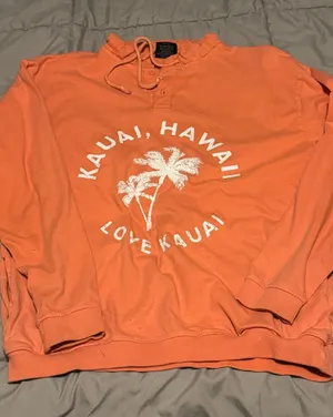 Vintage Style Faded Orange Kauai Hawaii Palm Tree Hooded Sweatshirt (S) thumbnail 1