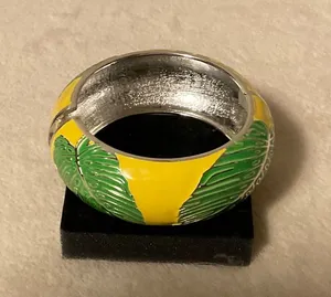 Tropical Yellow and Green Leaf Enamel Bangle Bracelet thumbnail 1