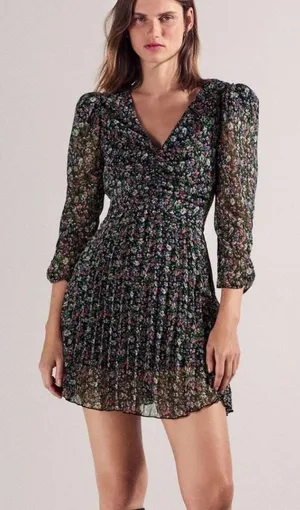 ZARA | Zara Annie Pleated Floral Chiffon Mini Dress, XL thumbnail 1