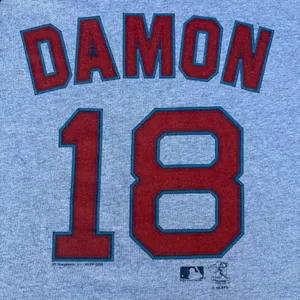 Vintage Lee Boston Red Sox MLB Baseball Johnny Damon 18 Grey Graphic T-shirt thumbnail 4
