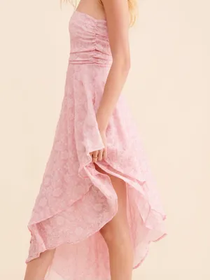 En Elly By Anthropologie Strapless Hi-Low Jacquard Cocktail Dress Pink Floral M thumbnail 2