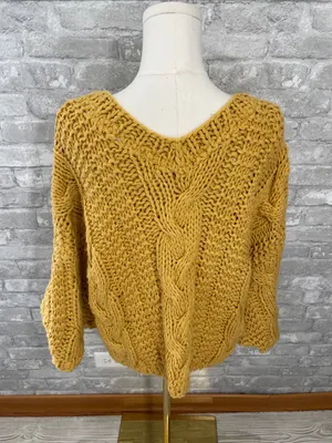 POL mustard cable knit oversized sweater thumbnail 3