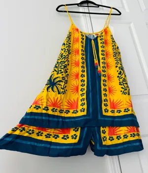 Farm Rio Sunshine Tie Neck Layered Romper, Size L thumbnail 7