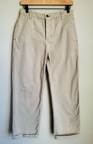 Free People Tan Cotton Twill Chino Pants High Rise Straight Leg Distressed 28 thumbnail 1