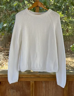 Quince Women's 100% Organic Cotton Fisherman's Sweater Ivory Size L thumbnail 1