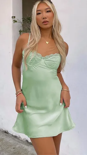 NWT Princess Polly Moniz Lace Bustier Corset Mini Dress Sage Size US 12 Large thumbnail 1