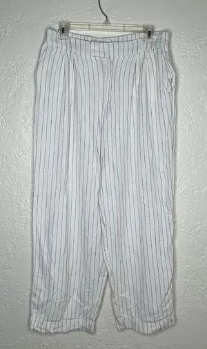 A New Day Pants 10‎ White Pinstripe Linen Blend Wide Leg Pleated Women's thumbnail 1