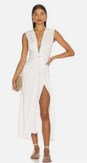 Bec & Bridge 6 Luxury White Midi Dress Plunging V Neck Backless Textured Wedding thumbnail 1