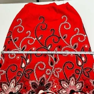 Red Embroidered Paisley Boho Maxi Skirt Small Peasant Maximalist thumbnail 9