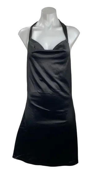NEW Zaful Black Silk Satin Halter Cowl Neck Backless A Line Mini Dress Size M thumbnail 1