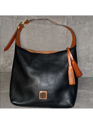 Dooney & Bourke Black Shoulder Hobo with Brown Trim and Tassel thumbnail 2