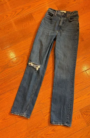 Abercrombie & Fitch Curve Love High Rise Ankle Straight Jeans Distressed 25 thumbnail 1