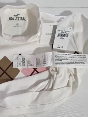 Hollister Argyle Long Sleeve Crop Top - White - Size S - 339-663-1111-108 thumbnail 8