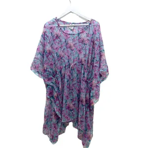 SUNFLOWER Pink Floral Kaftan Cover Up Sheer Summer Dress Boho Coastal Beachy OS thumbnail 5