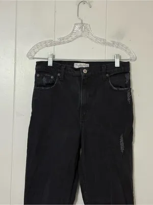 Abercrombie & Fitch 90s Straight Jeans Black Ultra High Rise Distressed Size 27 thumbnail 2