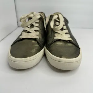 Frye Womens 8.5 Kerry Metallic Leather Low Top Sneakers Gold Pewter Urban Chic thumbnail 2