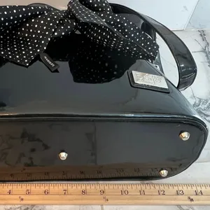 Beijo Black Vegan Patent Leather Paper Bag Handbag Polka Dot Scarf Twee Preppy thumbnail 15