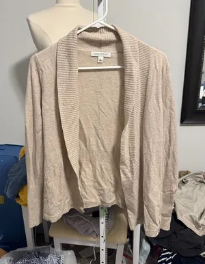 Banana Republic Light Beige Open-Front Shawl Collar Cardigan thumbnail 1