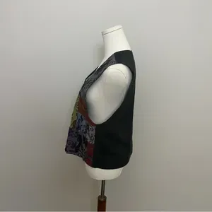 Vintage Patchwork Vest Embroidered Floral Birds Art To Wear Wood Toggle Buttons thumbnail 6