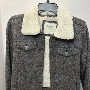 Abercrombie & Fitch Jacket Women's S Gray Knit Sherpa Lined Trucker thumbnail 2