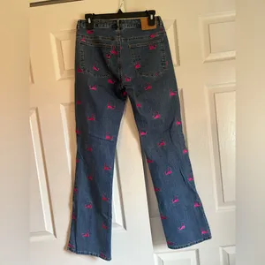 Vintage Lily Pulitzer blue mid rise boot cut jeans size 2 pink whale nautical thumbnail 5