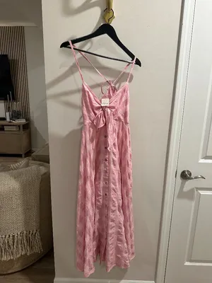 FREE PEOPLE Via Gingham Cotton Seersucker Sundress in Blush Combo Eve Small NWT thumbnail 2