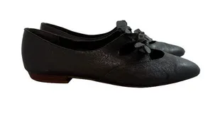 Video Black Pointed Toe Bow Mary Jane Leather Ballet Flats Cutout Size 7 Women's thumbnail 1