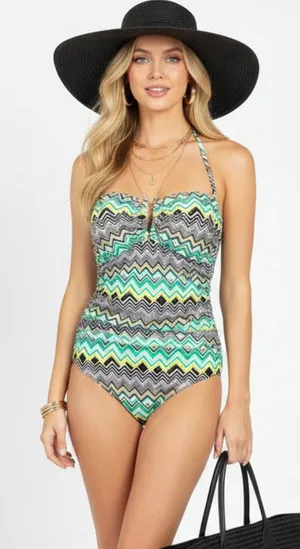La Blanca Black & Green Print 1 Piece Bathing Swim Suit NEW 10 thumbnail 1