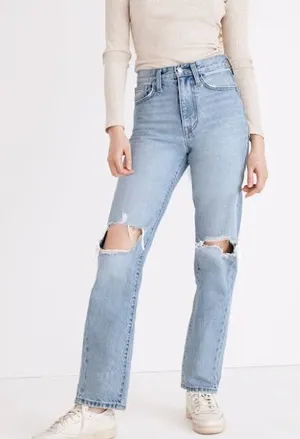 Madewell The Perfect Vintage Straight Denim Jeans Women’s 25 Danny Wash Knee Rip thumbnail 1