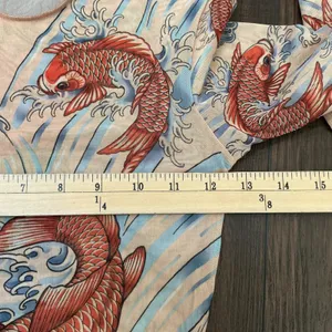 Miami Ink Tattoo Print Mesh Top Tan Koi Fish Floral Long Sleeve Y2K Slim XS/S thumbnail 5