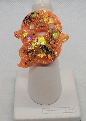 Halloween Adjustable Orange & Black Ghost Ring thumbnail 1
