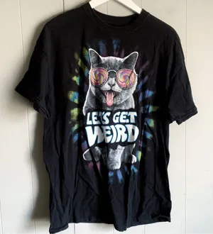 ODM Crazy Hippie Cat Tie Dye Graphic TShirt XL thumbnail 1