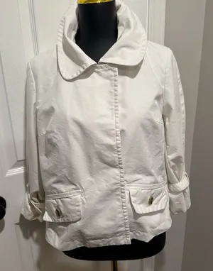 Banana Republic White Trench Jacket Wide Collar Roll Tab Sleeves Chic Coat thumbnail 1