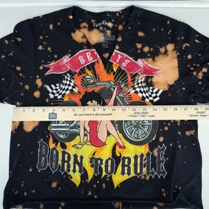 Betty Boop Biker Graphic‎ Crop Top Bleach Splatter Black Medium Grunge Pin-up thumbnail 6
