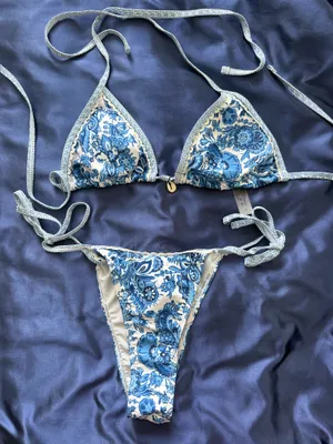 Blue and white bikini thumbnail 2