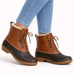 Women's Tan Waterproof Duck Boots with Faux Fur Lining thumbnail 1