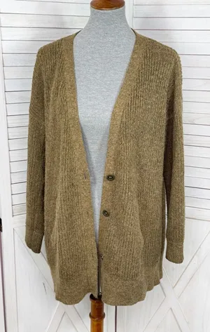 Free‎ People Alpaca Wool Blend Slouchy Grandpa Cardigan Sweater Khaki Brown XS thumbnail 1
