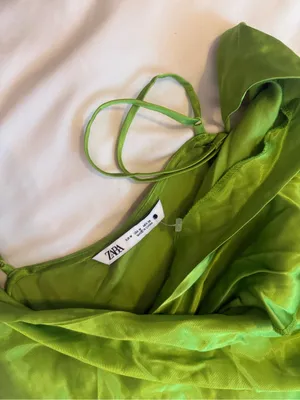 ZARA | Slip Midi Dress with Wrap Detail in Lime Green | M thumbnail 4