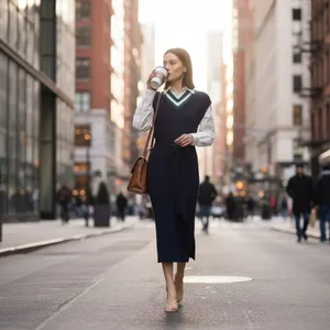 En Saison Navy Cable‎ Knit Sweater Vest Shirt Dress Mixed Media Midi XS NEW thumbnail 2