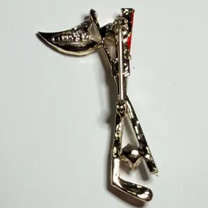 Gerrys Vintage Gold Tone Red Enamel Golf Club Brooch‎ Faux Pearl Pin thumbnail 5