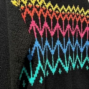 DEB Vintage 90s Retro Neon Fair Isle Mock‎ Neck Sweater Black Knit thumbnail 3