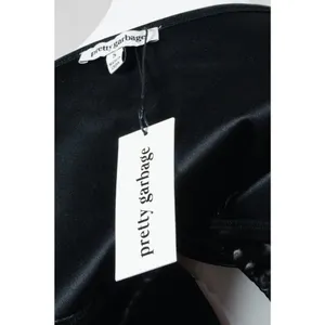 Pretty Garbage Hater Vegan Faux Leather Ruched Crop Top Black Woman's Small NWT! thumbnail 9