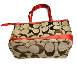 Vintage classic c coach brown and orange purse shoulder tote bag cloth thumbnail 4