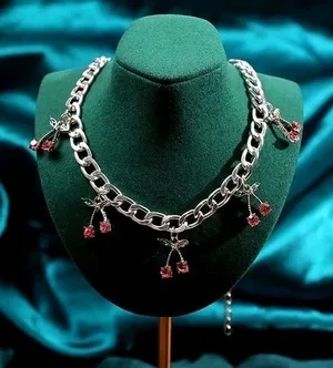 3/$30 🤍 Cherry Charm Choker Silver thumbnail 1