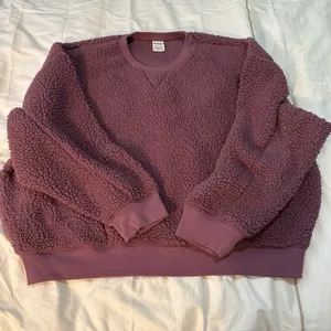 PINK Sherpa Teddy Pullover Sweatshirt XL Mauve thumbnail 1